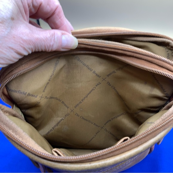 Tan Leather British Chesterfield Crossbody Bag Purse - Picture 5 of 9
